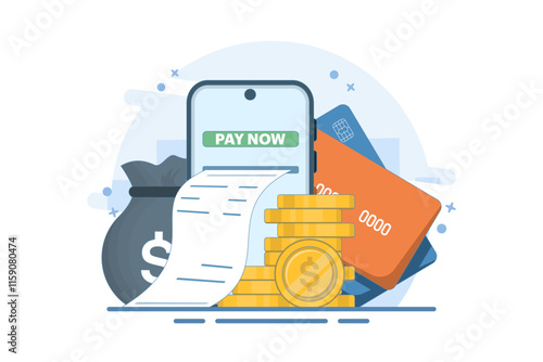 Online Card Payment Concept, Easy Payment. Easy Edit and Customize, Money Transfer, Mobile Wallet Concept for banner, mobile app, presentation. Flat vector illustration on background.
