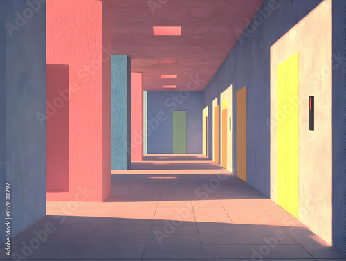 Pastel Corridor 3D Illustration