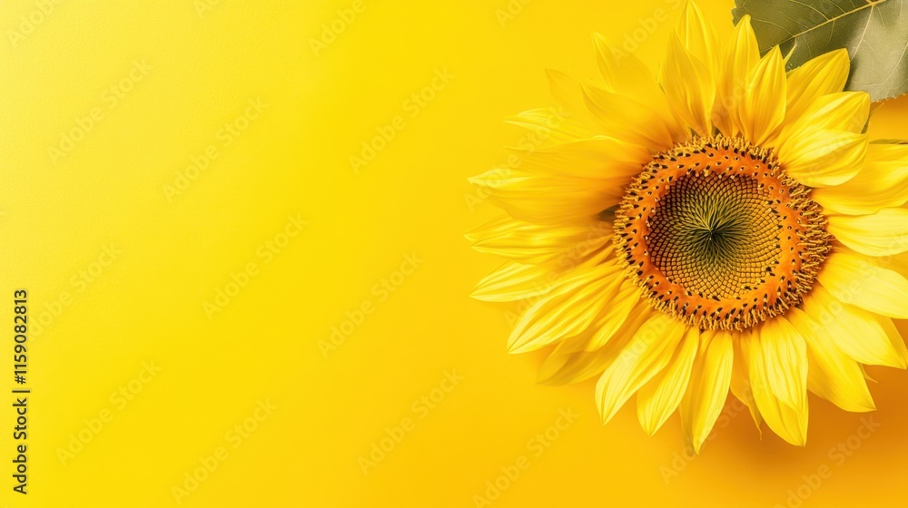 Fototapeta premium A bright lemon yellow sunflower against a sunny yellow backdrop, close-up shot, Minimalist style