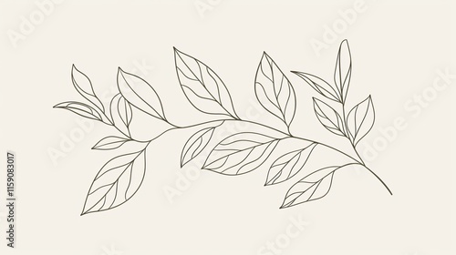 Elegant Botanical Line Illustration of Leaves Branch