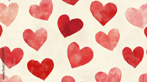 Watercolor red hearts on white background. 