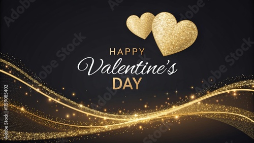 golden valentine's day greetings on black background