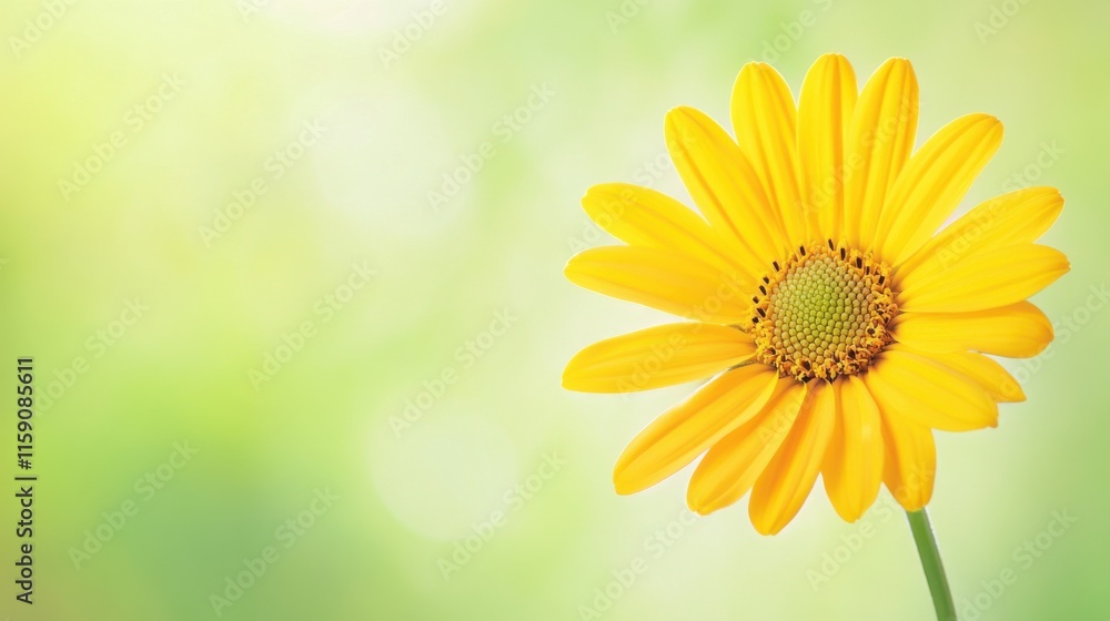 A bright yellow daisy against a soft green background, close-up shot, Minimalist style A bright yellow daisy against a soft green background, close-up shot, Minimalist style