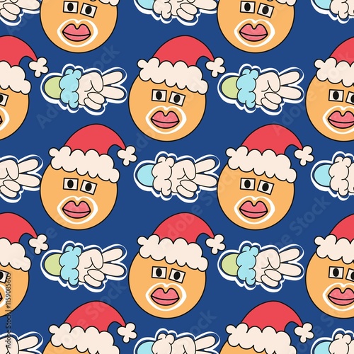 Cartoon pattern Santa Claus glass colorful background in rows and rows hand drawn seamless wallpaper paper notebook gift wrap fashion clothing children cute beautiful festival