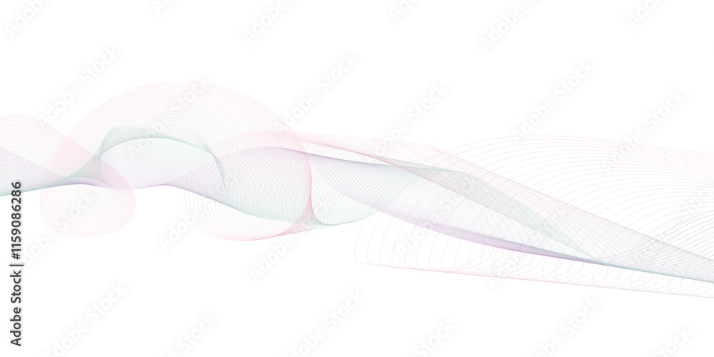 Abstract wave element for design. Wave with lines created using blend tool. Curved wavy line, smooth stripe. Vector illustration of wavy lines. Abstract wave element for design. Wave with lines created using blend tool. Curved wavy line, smooth stripe. Vector illustration of wavy lines.