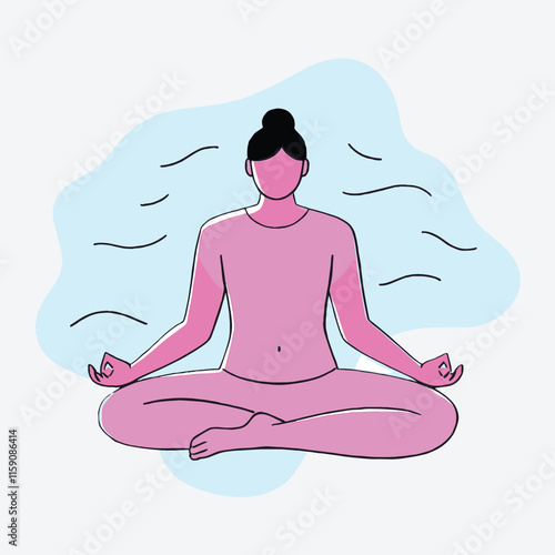 Peaceful Yoga Pose Woman in Meditation Illustration