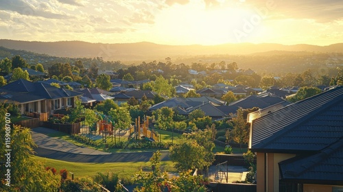 Wallpaper Mural Sunset over suburban neighborhood with playground. Torontodigital.ca