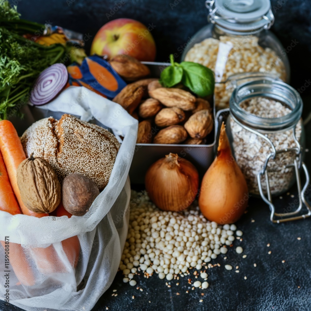 Colorful mix of fresh veggies, nuts, and grains highlights nutrition for National Nutrition Month Colorful mix of fresh veggies, nuts, and grains highlights nutrition for National Nutrition Month