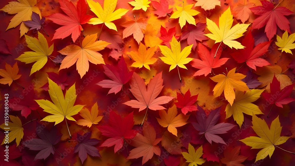 Vibrant Autumn Maple Leaves Red Orange Yellow Background Vibrant Autumn Maple Leaves Red Orange Yellow Background