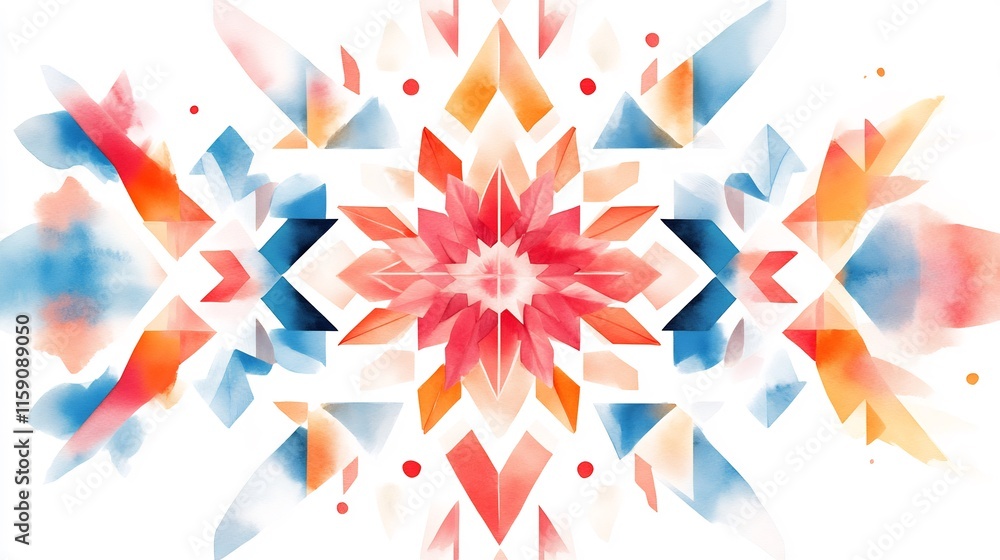 Fototapeta premium Vibrant Watercolor Geometric Illustration: Abstract Floral Design. AI Generated