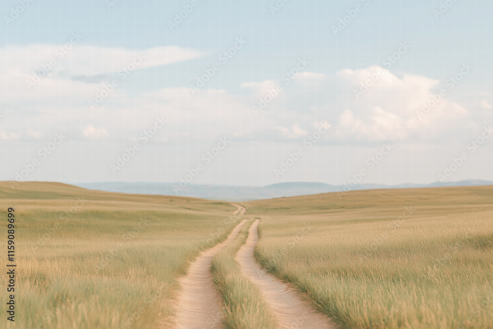 Dirt Road Through Golden Wheat Fields Under a Cloudy Sky Dirt Road Through Golden Wheat Fields Under a Cloudy Sky