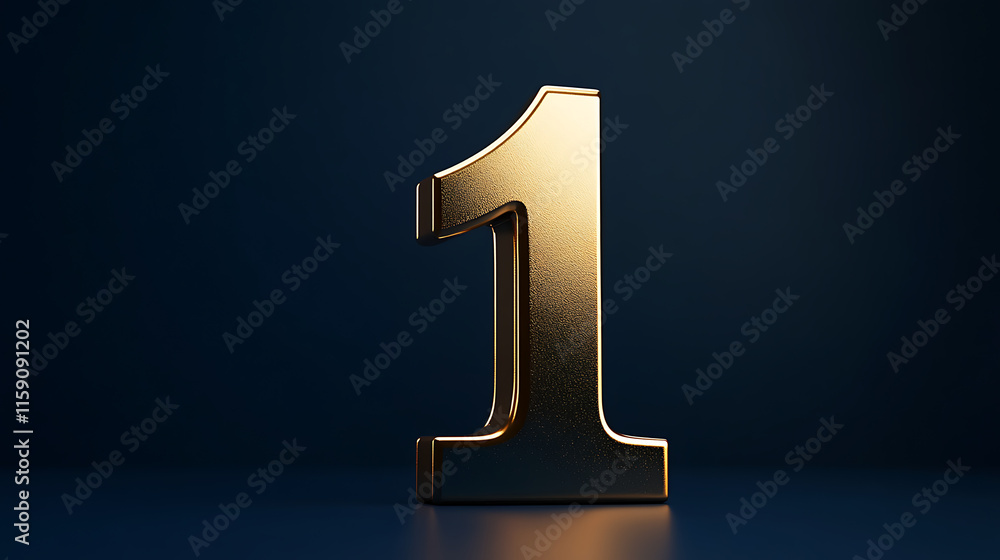 numeral 1 with a glossy metallic gold texture, floating against a gradient background of deep navy blue and black numeral 1 with a glossy metallic gold texture, floating against a gradient background of deep navy blue and black