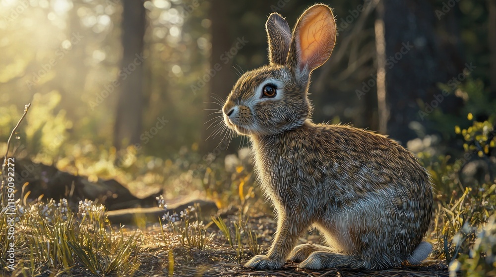 Fototapeta premium Sunrise forest bunny.