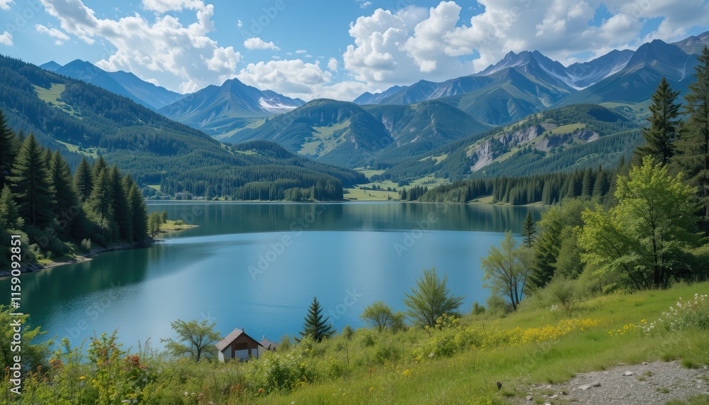 Fototapeta premium View of nature landscape with lake