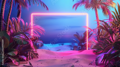 A charming sand frame design with a vintage-inspired, retro-style construction and a colorful, neon decoration