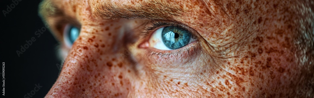 Close-up of face showing skin pigmentation and aging