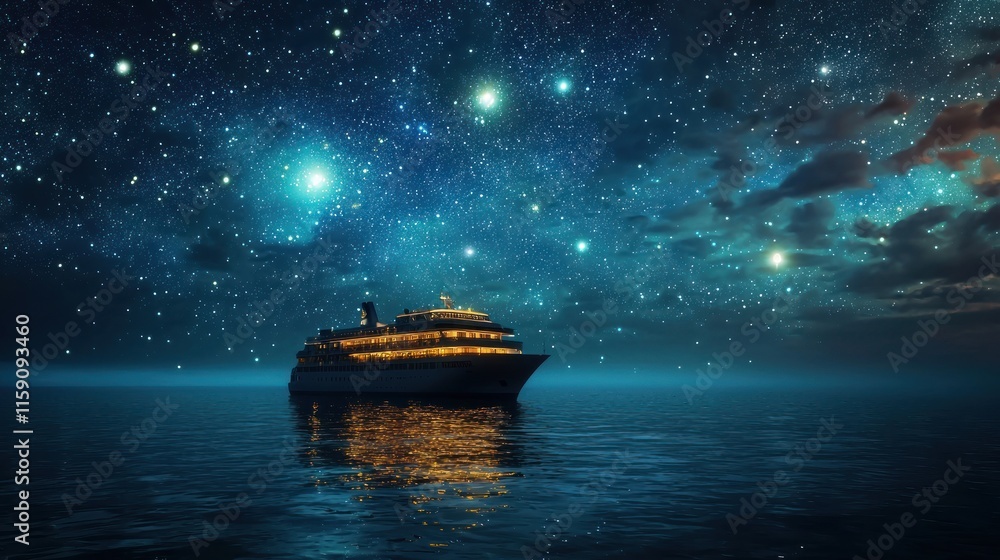 Obraz premium Cruise ship at night under a starry sky. (3)