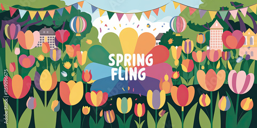 Spring Fling Colorful Tulips Festive Garden Party