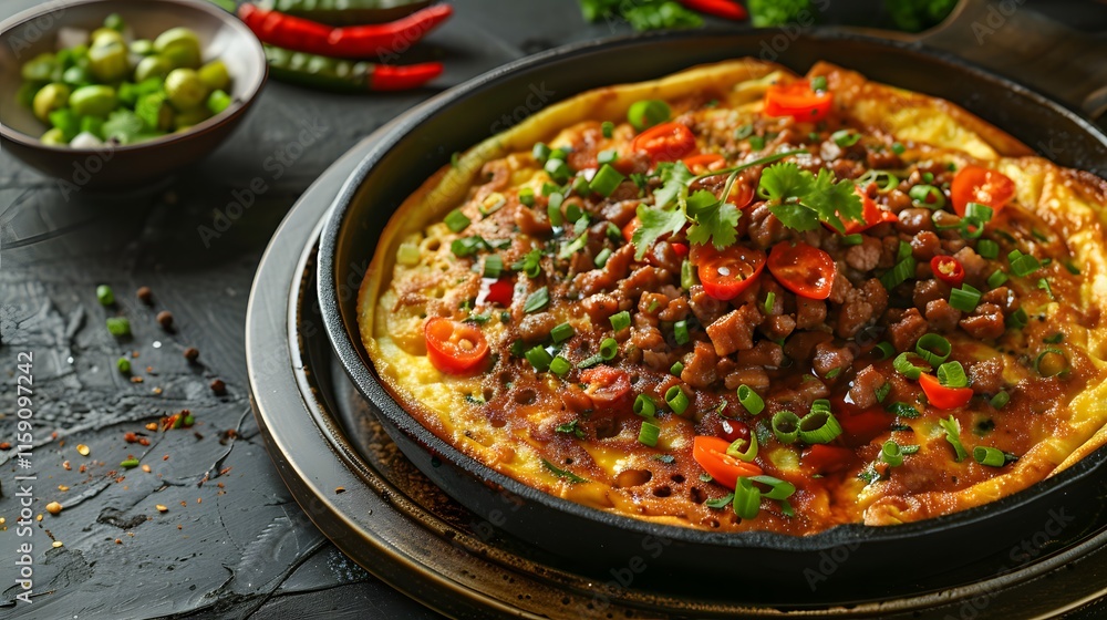 Delicious Homemade Omelette with Fresh Ingredients and Spices Delicious Homemade Omelette with Fresh Ingredients and Spices