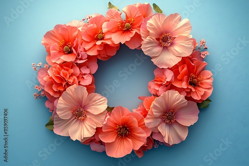 Coral Flowers Arranged in a Circular Wreath Design