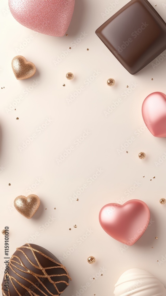 An elegant arrangement of chocolate confections including heart shaped chocolates pralines and truffles An elegant arrangement of chocolate confections including heart shaped chocolates pralines and truffles