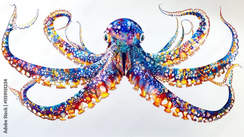 Fototapeta premium Vibrant colorful octopus illustration.