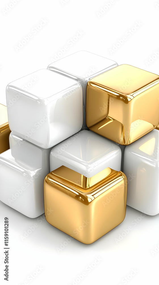 3D Gold White Cubes Abstract Background 3D Gold White Cubes Abstract Background