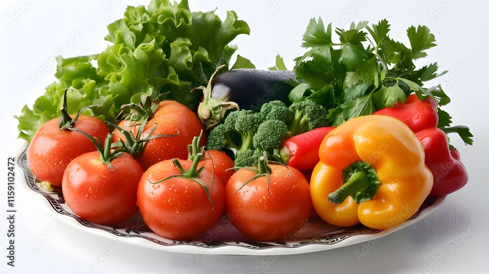 Fresh Variety of Vegetables on a Plate with Vibrant Colors Fresh Variety of Vegetables on a Plate with Vibrant Colors