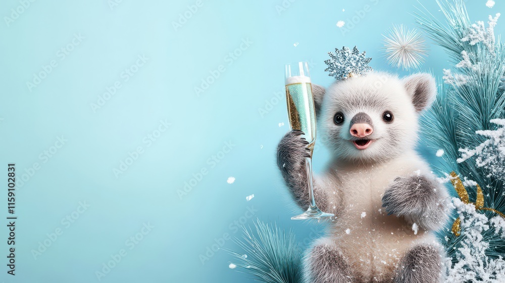 Festive Animal Enjoying Celebration with Champagne Festive Animal Enjoying Celebration with Champagne