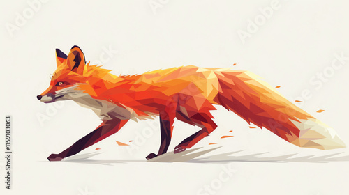 The cute red fox with orange fur and a bushy white tail explores the wild nature, vector illustration of a fox