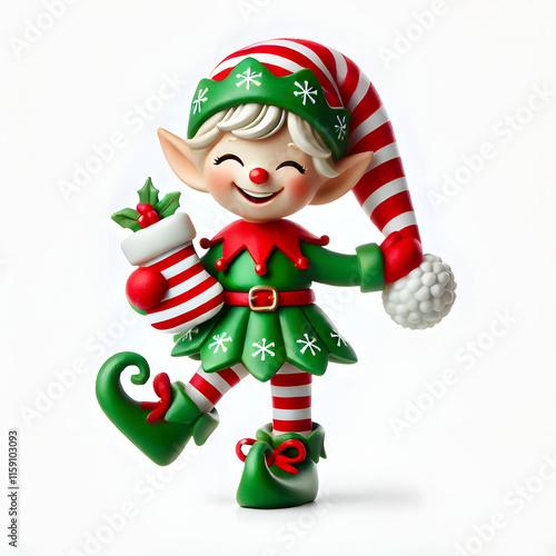 Wallpaper Mural Joyful Christmas elf figurine wearing a green and red outfit with striped stockings, perfect for holiday celebrations Torontodigital.ca