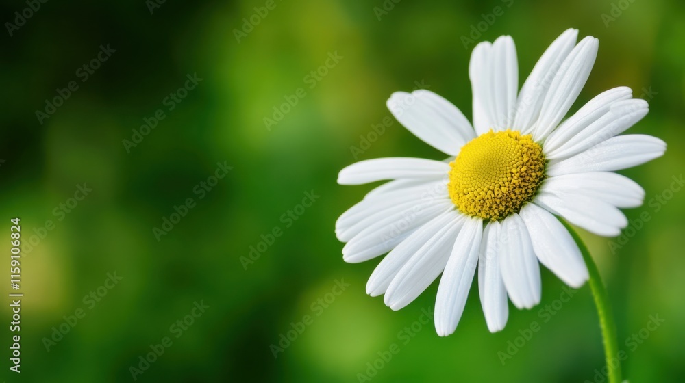 Fototapeta premium A delicate white daisy against a rich green background, close-up shot, Minimalist style