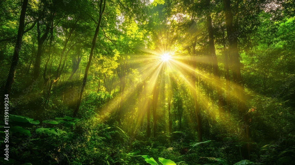 Fototapeta premium Warm Light Filtering Through Jungle Trees