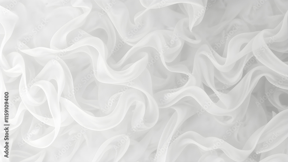 Fototapeta premium Delicate White Tulle Fabric: A close-up shot of soft, white tulle fabric, capturing its ethereal texture and delicate, flowing waves.