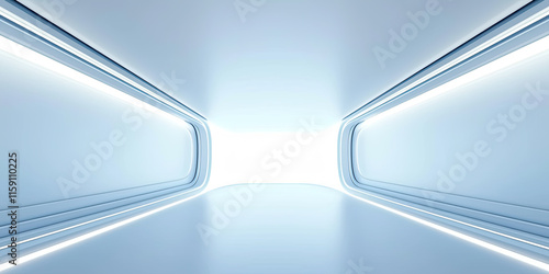 Futuristic abstract motion blur with blue color, glow warm light ray in perspective view. Soft smooth shape line, fade of color gradient. Empty space suit for modern future technology background.
