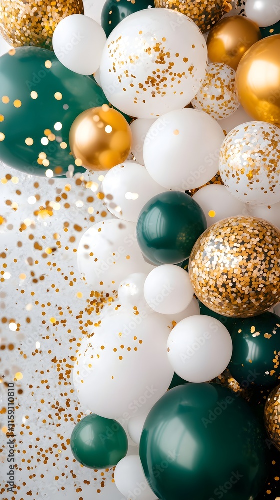 Gold and Emerald Green Balloons with Confetti Gold and Emerald Green Balloons with Confetti