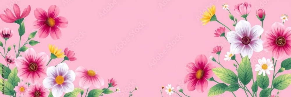 Various colorful flowers creating a frame with a central pink copy space, beauty, colorful, frame Various colorful flowers creating a frame with a central pink copy space, beauty, colorful, frame
