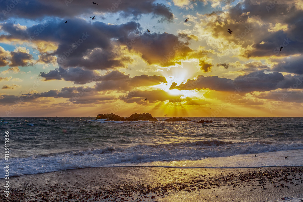 the morning scene of the winter sea when the sun rises the morning scene of the winter sea when the sun rises