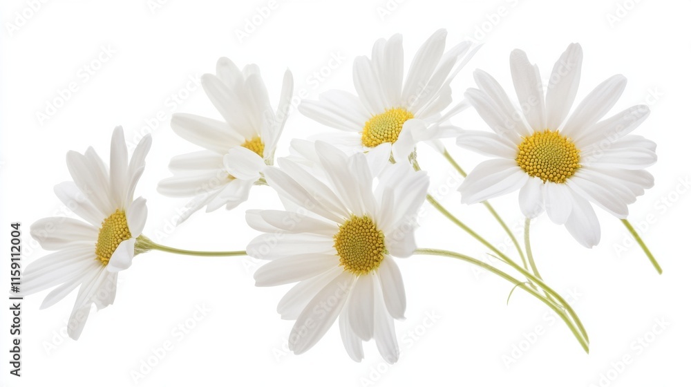 Obraz premium A detailed photograph of a cluster of white daisy flowers with delicate petals, isolated white background, impressionistic art style