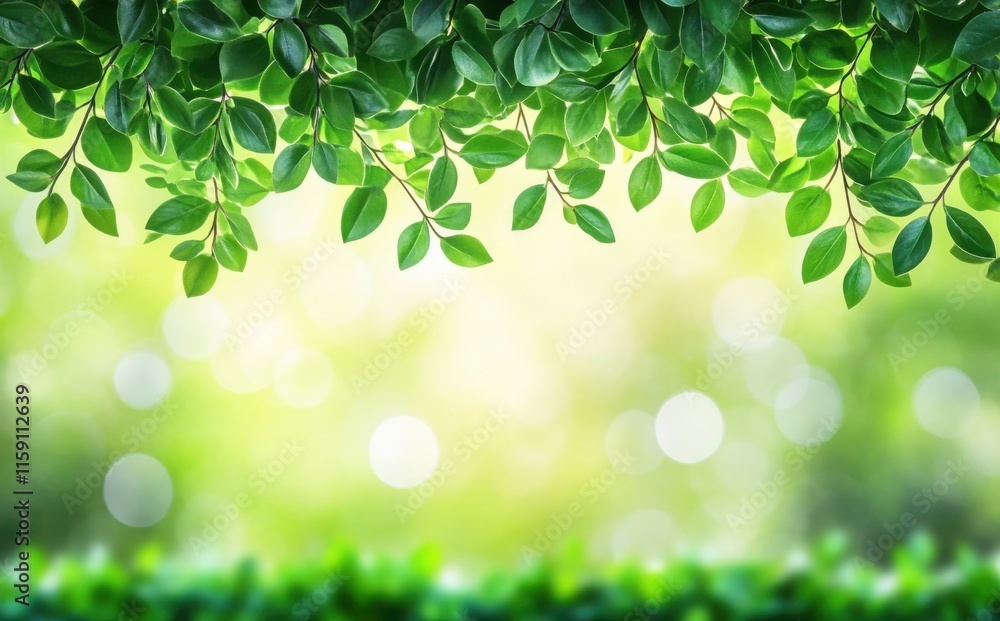 Lush Green Leaves Frame a Soft Blurred Background with Beautiful Light Bokeh Effect, Perfect for Nature, Relaxation, and Tranquility Themes in Various Design Projects Lush Green Leaves Frame a Soft Blurred Background with Beautiful Light Bokeh Effect, Perfect for Nature, Relaxation, and Tranquility Themes in Various Design Projects