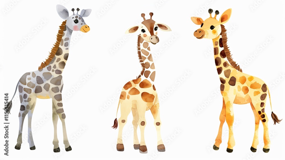 Fototapeta premium Adorable Watercolor Giraffe - Perfect for Safari-Themed Birthday Celebrations