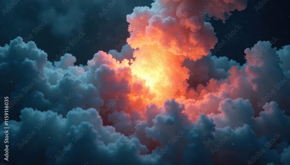 Mysterious fog swirls around an ethereal light source in darkness, , ethereal light, surreal effect Mysterious fog swirls around an ethereal light source in darkness, , ethereal light, surreal effect