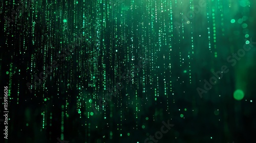 Cyber matrix background with glowing code in dark green tones  digital transformation theme