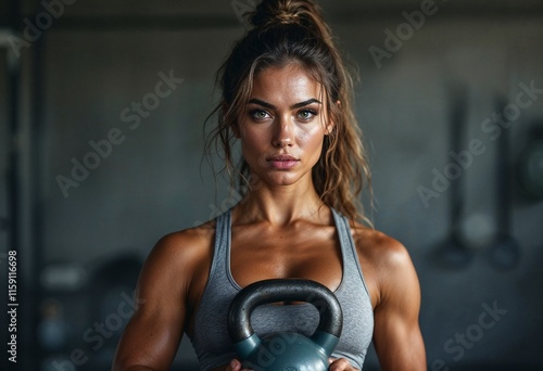 Athletic Woman in Gym with Kettlebell | Fitness Workout & Strength Training
