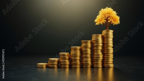 Growing graph coins shaped like a tree. photo