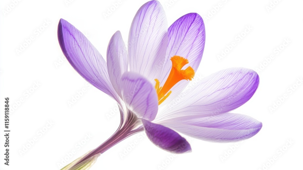 Obraz premium A detailed shot of a purple crocus flower with its delicate petals, isolated white background, minimalistic art style