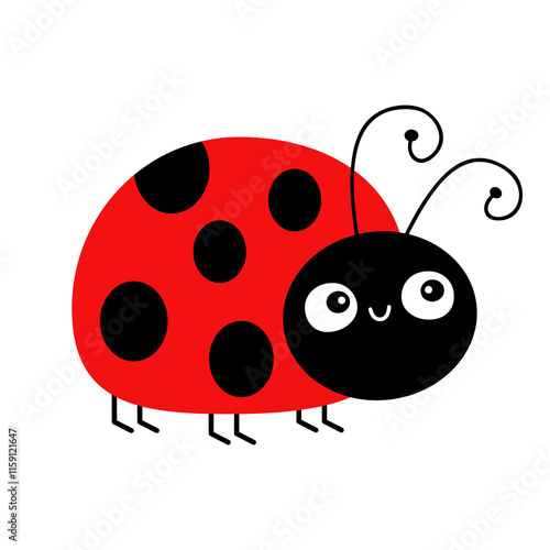 Lady bug, lady bird icon. Cute cartoon kawaii funny baby character. Black and red insect. Happy Valentines Day. Card Sticker print. Childish style. Flat design. White background. Isolated. Vector