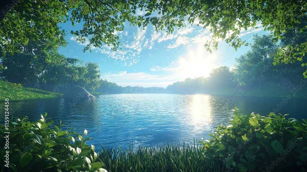 Fototapeta premium Sunlit Summer Lake View