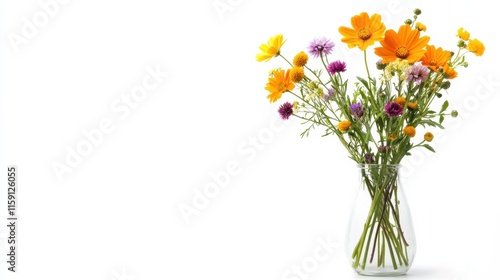 Wallpaper Mural Wildflowers in a clear glass vase with ample space for text and design elements. Generative AI Torontodigital.ca