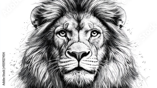 Majestic lion head, monochrome sketch.